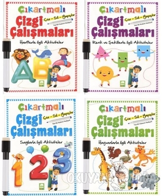 Çıkartmalı Çizgi Çalışmaları Seti Kalemli (4 Kitap Takım) - Kolektif -