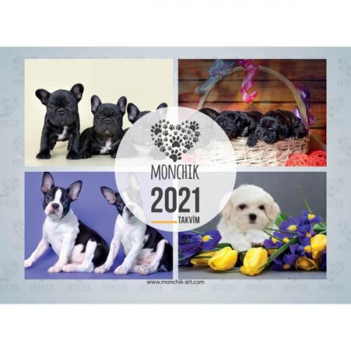 Köpekli Katlamalı Duvar Takvimi 2021 - - Monchik