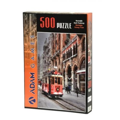 Nostaljik Karlı Tramvay 500 Parça Puzzle (48x68) - - Adam Games