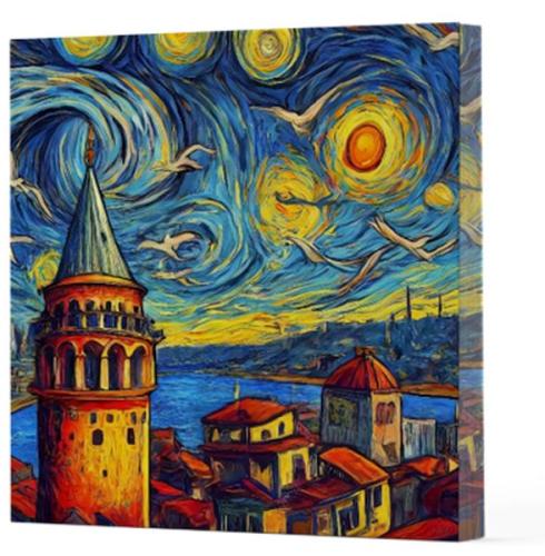 Van Gogh 5 Galata - Çizgisiz Yan Boyamalı Defter - - Vivago Art