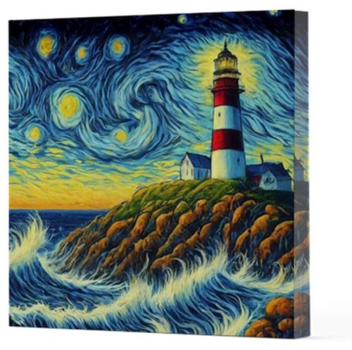 Van Gogh 8 Deniz Feneri - Çizgisiz Yan Boyamalı Defter - - Vivago Art